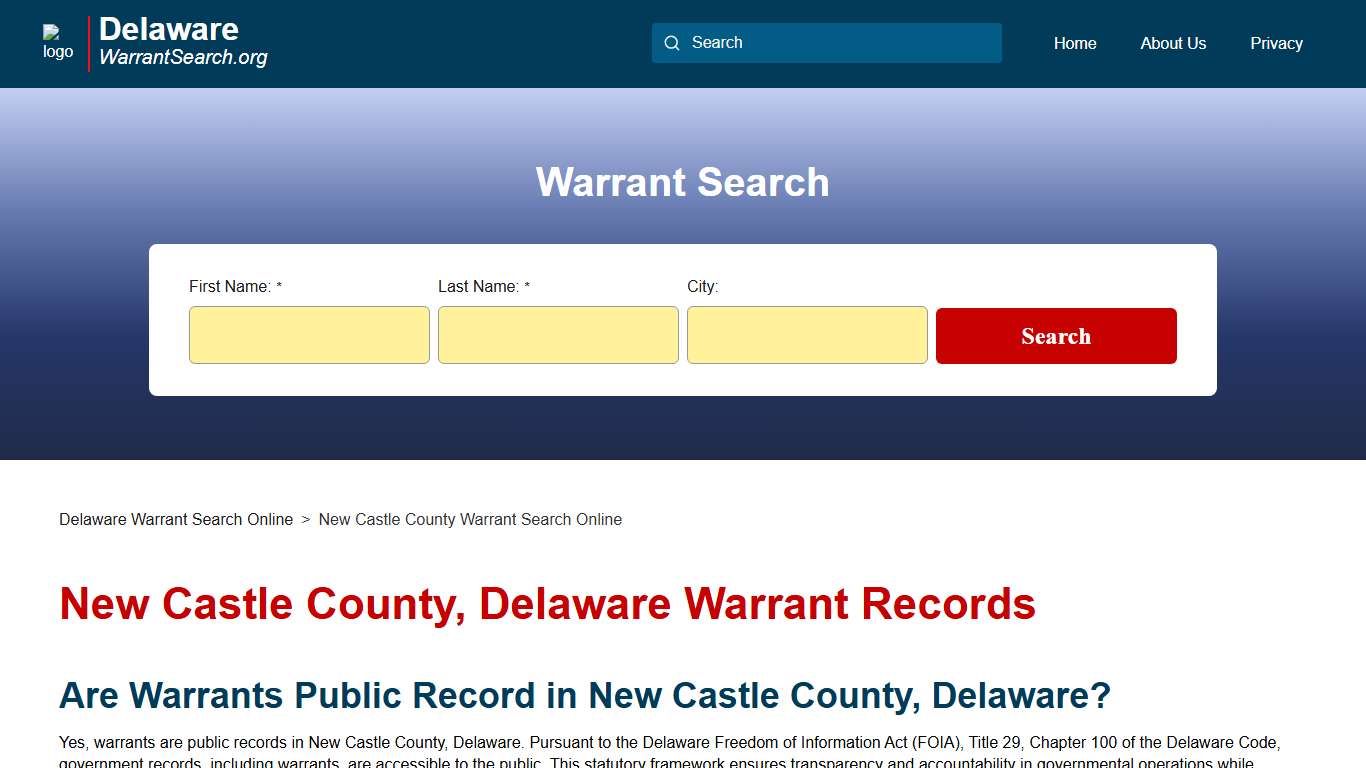 New Castle County, Delaware Warrant Search | DelawareWarrantSearch.org