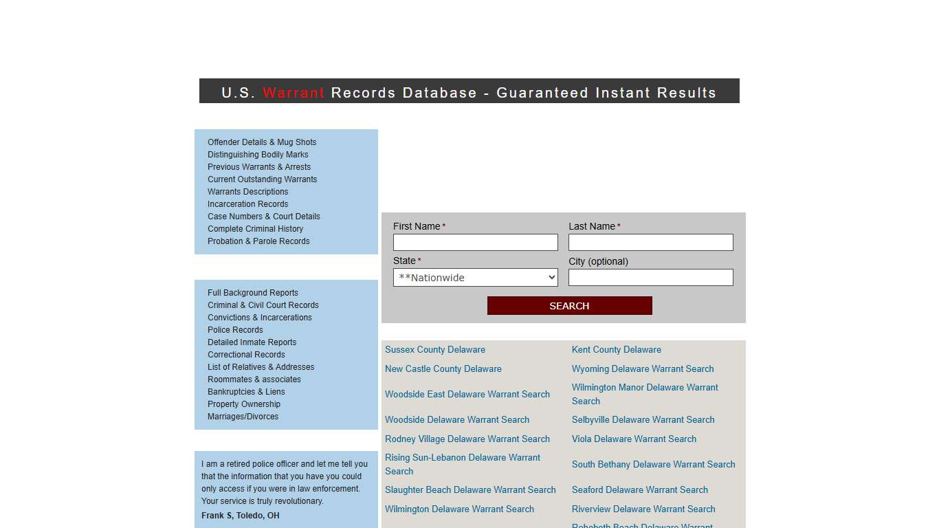 Delaware DE | Warrant Search